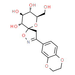 ChemSpider 2D Image | (5R,7R,8S,9S,10R)-3-(2,3-Dihydro-1,4-benzodioxin-6-yl)-7-(hydroxymethyl)-1,6-dioxa-2-azaspiro[4.5]dec-2-ene-8,9,10-triol | C16H19NO8