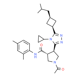 ChemSpider 2D Image | (3R,4R)-1-Acetyl-4-[4-cyclopropyl-5-(cis-3-isobutylcyclobutyl)-4H-1,2,4-triazol-3-yl]-N-(2,4-dimethylphenyl)-3-pyrrolidinecarboxamide | C28H39N5O2