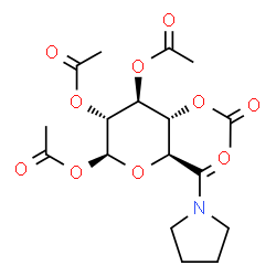 ChemSpider 2D Image | (2S,3R,4S,5S,6S)-6-(1-Pyrrolidinylcarbonyl)tetrahydro-2H-pyran-2,3,4,5-tetrayl tetraacetate (non-preferred name) | C18H25NO10