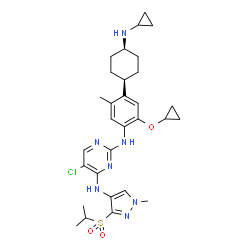 ChemSpider 2D Image | 5-Chloro-N~2~-{4-[cis-4-(cyclopropylamino)cyclohexyl]-2-(cyclopropyloxy)-5-methylphenyl}-N~4~-[3-(isopropylsulfonyl)-1-methyl-1H-pyrazol-4-yl]-2,4-pyrimidinediamine | C30H40ClN7O3S