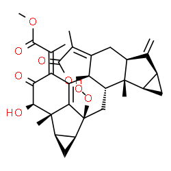 ChemSpider 2D Image | Methyl (2Z)-2-[(1aR,1bS,2R,4bR,8aS,9aS,10aR,10bS,10cS,11aS,11bS)-11a-hydroperoxy-2-hydroxy-1b,7,10b-trimethyl-9-methylene-3,6-dioxo-1a,1b,2,3,6,8,8a,9,9a,10,10a,10b,10c,11,11a,11b-hexadecahydrocyclopr
opa[4,5]cyclopropa[4',5']cyclopenta[1',2':7,8]acephenanthryleno[10a,10-b]furan-4(1H)-ylidene]propanoate | C31H34O8