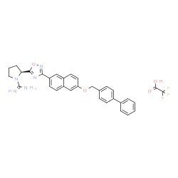 ChemSpider 2D Image | (2S)-2-{3-[6-(4-Biphenylylmethoxy)-2-naphthyl]-1,2,4-oxadiazol-5-yl}-1-pyrrolidinecarboximidamide trifluoroacetate (1:1) | C32H28F3N5O4