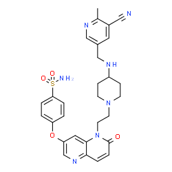 ChemSpider 2D Image | 4-({5-[2-(4-{[(5-Cyano-6-methyl-3-pyridinyl)methyl]amino}-1-piperidinyl)ethyl]-6-oxo-5,6-dihydro-1,5-naphthyridin-3-yl}oxy)benzenesulfonamide | C29H31N7O4S