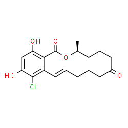 ChemSpider 2D Image | (3S,11E)-13-Chloro-14,16-dihydroxy-3-methyl-3,4,5,6,9,10-hexahydro-1H-2-benzoxacyclotetradecine-1,7(8H)-dione | C18H21ClO5