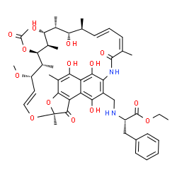 ChemSpider 2D Image | Ethyl N-{[(7S,9E,11S,12R,13S,14R,15R,16R,17S,18S,19E,21Z)-13-acetoxy-2,15,17,27,29-pentahydroxy-11-methoxy-3,7,12,14,16,18,22-heptamethyl-6,23-dioxo-8,30-dioxa-24-azatetracyclo[23.3.1.1~4,7~.0~5,28~]t
riaconta-1(29),2,4,9,19,21,25,27-octaen-26-yl]methyl}-L-phenylalaninate | C49H62N2O14