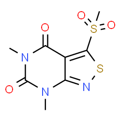 ChemSpider 2D Image | 5,7-Dimethyl-3-(methylsulfonyl)[1,2]thiazolo[3,4-d]pyrimidine-4,6(5H,7H)-dione | C8H9N3O4S2