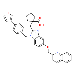 ChemSpider 2D Image | 1-({1-[4-(3-Furyl)benzyl]-5-(2-quinolinylmethoxy)-1H-benzimidazol-2-yl}methyl)cyclopentanecarboxylic acid | C35H31N3O4