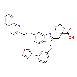 ChemSpider 2D Image | 1-({1-[3-(3-Furyl)benzyl]-5-(2-quinolinylmethoxy)-1H-benzimidazol-2-yl}methyl)cyclopentanecarboxylic acid | C35H31N3O4