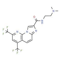 ChemSpider 2D Image | N-[2-(Dimethylamino)ethyl]-2,4-bis(trifluoromethyl)imidazo[1,2-a][1,8]naphthyridine-8-carboxamide | C17H15F6N5O