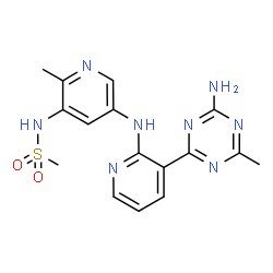 ChemSpider 2D Image | N-(5-{[3-(4-Amino-6-methyl-1,3,5-triazin-2-yl)-2-pyridinyl]amino}-2-methyl-3-pyridinyl)methanesulfonamide | C16H18N8O2S