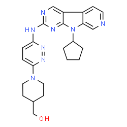 ChemSpider 2D Image | (1-{6-[(9-Cyclopentyl-9H-pyrido[4',3':4,5]pyrrolo[2,3-d]pyrimidin-2-yl)amino]-3-pyridazinyl}-4-piperidinyl)methanol | C24H28N8O