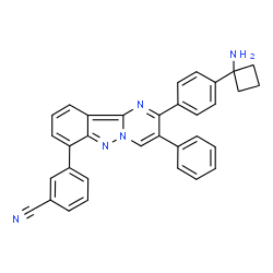 ChemSpider 2D Image | 3-{2-[4-(1-Aminocyclobutyl)phenyl]-3-phenylpyrimido[1,2-b]indazol-7-yl}benzonitrile | C33H25N5