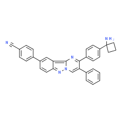ChemSpider 2D Image | 4-{2-[4-(1-Aminocyclobutyl)phenyl]-3-phenylpyrimido[1,2-b]indazol-9-yl}benzonitrile | C33H25N5