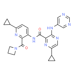 ChemSpider 2D Image | N-[2-(1-Azetidinylcarbonyl)-6-cyclopropyl-3-pyridinyl]-6-cyclopropyl-3-(5-pyrimidinylamino)-2-pyrazinecarboxamide | C24H24N8O2