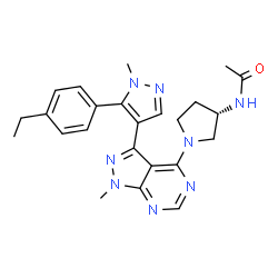 ChemSpider 2D Image | N-[(3S)-1-{3-[5-(4-Ethylphenyl)-1-methyl-1H-pyrazol-4-yl]-1-methyl-1H-pyrazolo[3,4-d]pyrimidin-4-yl}-3-pyrrolidinyl]acetamide | C24H28N8O