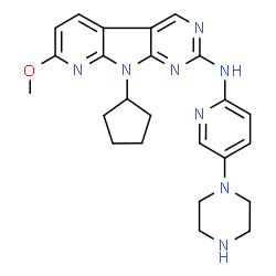 ChemSpider 2D Image | 9-Cyclopentyl-7-methoxy-N-[5-(1-piperazinyl)-2-pyridinyl]-9H-pyrido[3',2':4,5]pyrrolo[2,3-d]pyrimidin-2-amine | C24H28N8O