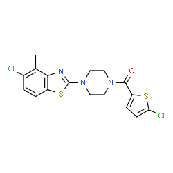 ChemSpider 2D Image | [4-(5-Chloro-4-methyl-1,3-benzothiazol-2-yl)-1-piperazinyl](5-chloro-2-thienyl)methanone | C17H15Cl2N3OS2