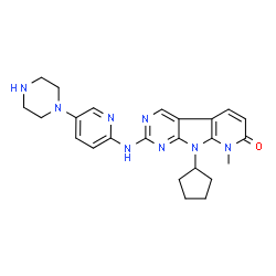 ChemSpider 2D Image | 9-Cyclopentyl-8-methyl-2-{[5-(1-piperazinyl)-2-pyridinyl]amino}-8,9-dihydro-7H-pyrido[3',2':4,5]pyrrolo[2,3-d]pyrimidin-7-one | C24H28N8O