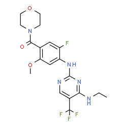 ChemSpider 2D Image | (4-{[4-(Ethylamino)-5-(trifluoromethyl)-2-pyrimidinyl]amino}-5-fluoro-2-methoxyphenyl)(4-morpholinyl)methanone | C19H21F4N5O3
