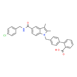 ChemSpider 2D Image | 4'-({5-[(4-Chlorobenzyl)carbamoyl]-2,3-dimethyl-1H-indol-1-yl}methyl)-2-biphenylcarboxylic acid | C32H27ClN2O3