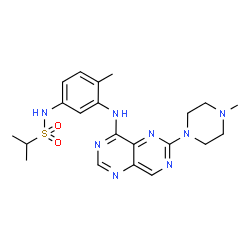 ChemSpider 2D Image | N-(4-Methyl-3-{[6-(4-methyl-1-piperazinyl)pyrimido[5,4-d]pyrimidin-4-yl]amino}phenyl)-2-propanesulfonamide | C21H28N8O2S
