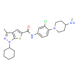 ChemSpider 2D Image | N-{3-Chloro-4-[4-(methylamino)-1-piperidinyl]phenyl}-1-cyclohexyl-3-methyl-1H-thieno[2,3-c]pyrazole-5-carboxamide | C25H32ClN5OS