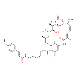 ChemSpider 2D Image | (4E,6Z,8S,9S,10E,12S,13R,14S,16R)-13-Hydroxy-8,14-dimethoxy-19-[(6-{[(2E)-3-(4-methoxyphenyl)-2-propenoyl]amino}hexyl)amino]-4,10,12,16-tetramethyl-3,20,22-trioxo-2-azabicyclo[16.3.1]docosa-1(21),4,6,
10,18-pentaen-9-yl carbamate | C44H60N4O10