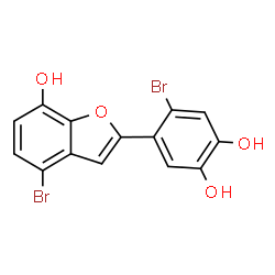 ChemSpider 2D Image | 4-Bromo-5-(4-bromo-7-hydroxy-1-benzofuran-2-yl)-1,2-benzenediol | C14H8Br2O4