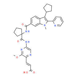 ChemSpider 2D Image | (2E)-3-[5-({[1-({[3-Cyclopentyl-1-methyl-2-(2-pyridinyl)-1H-indol-6-yl]carbonyl}amino)cyclopentyl]carbonyl}amino)-3-methoxy-2-pyrazinyl]acrylic acid | C34H36N6O5