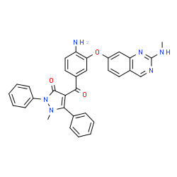 ChemSpider 2D Image | 4-(4-Amino-3-{[2-(methylamino)-7-quinazolinyl]oxy}benzoyl)-1-methyl-2,5-diphenyl-1,2-dihydro-3H-pyrazol-3-one | C32H26N6O3