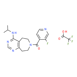 ChemSpider 2D Image | (3-Fluoro-4-pyridinyl)[4-(isopropylamino)-5,6,8,9-tetrahydro-7H-pyrimido[4,5-d]azepin-7-yl]methanone trifluoroacetate (1:1) | C19H21F4N5O3