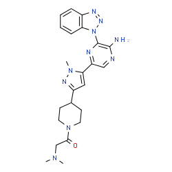 ChemSpider 2D Image | 1-(4-{5-[5-Amino-6-(1H-benzotriazol-1-yl)-2-pyrazinyl]-1-methyl-1H-pyrazol-3-yl}-1-piperidinyl)-2-(dimethylamino)ethanone | C23H28N10O