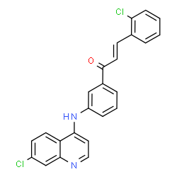 ChemSpider 2D Image | (2E)-3-(2-Chlorophenyl)-1-{3-[(7-chloro-4-quinolinyl)amino]phenyl}-2-propen-1-one | C24H16Cl2N2O