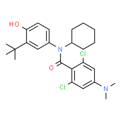 ChemSpider 2D Image | 2,6-Dichloro-N-cyclohexyl-4-(dimethylamino)-N-[4-hydroxy-3-(2-methyl-2-propanyl)phenyl]benzamide | C25H32Cl2N2O2
