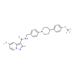 ChemSpider 2D Image | 5-Methoxy-2-methyl-N-(4-{4-[4-(trifluoromethoxy)phenyl]-1-piperidinyl}benzyl)pyrazolo[1,5-a]pyridine-3-carboxamide | C29H29F3N4O3