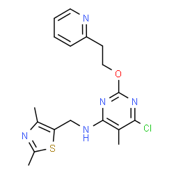 ChemSpider 2D Image | 6-Chloro-N-[(2,4-dimethyl-1,3-thiazol-5-yl)methyl]-5-methyl-2-[2-(2-pyridinyl)ethoxy]-4-pyrimidinamine | C18H20ClN5OS