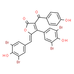 ChemSpider 2D Image | (5Z)-5-(3,5-Dibromo-4-hydroxybenzylidene)-4-(3,5-dibromo-4-hydroxyphenyl)-3-(4-hydroxybenzoyl)-2(5H)-furanone | C24H12Br4O6