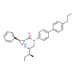 ChemSpider 2D Image | (1R,2R)-N-[(2S,3S)-2-Amino-3-methylpentyl]-2-phenyl-N-(4'-propyl-4-biphenylyl)cyclopropanecarboxamide | C31H38N2O