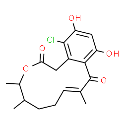 ChemSpider 2D Image | (8E)-14-Chloro-11,13-dihydroxy-4,5,9-trimethyl-4,5,6,7-tetrahydro-2H-3-benzoxacyclododecine-2,10(1H)-dione | C18H21ClO5