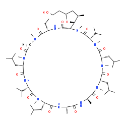 ChemSpider 2D Image | (3S,6S,9S,12R,15S,18S,21S,24S,30S,33S)-30-Ethyl-33-[(2R,3R)-5-(2-hydroxyethyl)-3-methyltetrahydro-2-furanyl]-6,9,18,24-tetraisobutyl-3,21-diisopropyl-1,4,7,10,12,15,19,25,28-nonamethyl-1,4,7,10,13,16,
19,22,25,28,31-undecaazacyclotritriacontane-2,5,8,11,14,17,20,23,26,29,32-undecone | C62H111N11O13