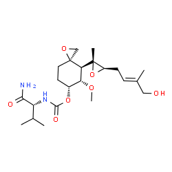 ChemSpider 2D Image | (3R,4S,5S,6R)-4-{(2R,3R)-3-[(2E)-4-Hydroxy-3-methyl-2-buten-1-yl]-2-methyl-2-oxiranyl}-5-methoxy-1-oxaspiro[2.5]oct-6-yl [(2R)-1-amino-3-methyl-1-oxo-2-butanyl]carbamate | C22H36N2O7