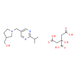 ChemSpider 2D Image | {1-[(2-Isopropyl-5-pyrimidinyl)methyl]-3-pyrrolidinyl}methanol 2-hydroxy-1,2,3-propanetricarboxylate (1:1) | C19H29N3O8