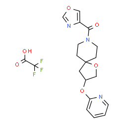 ChemSpider 2D Image | 1,3-Oxazol-4-yl[3-(2-pyridinyloxy)-1-oxa-8-azaspiro[4.5]dec-8-yl]methanone trifluoroacetate (1:1) | C19H20F3N3O6