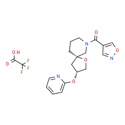 ChemSpider 2D Image | 1,2-Oxazol-4-yl[(3R,5S)-3-(2-pyridinyloxy)-1-oxa-7-azaspiro[4.5]dec-7-yl]methanone trifluoroacetate (1:1) | C19H20F3N3O6