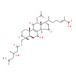 ChemSpider 2D Image | (7beta,12alpha,24E)-12-Acetoxy-28-{[(3S)-4-carboxy-3-hydroxy-3-methylbutanoyl]oxy}-7-hydroxy-3,11,15-trioxolanosta-8,24-dien-26-oic acid | C38H52O13
