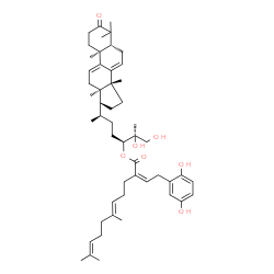 ChemSpider 2D Image | (17alpha,24S,25R)-25,26-Dihydroxy-3-oxolanosta-7,9(11)-dien-24-yl (2Z,5E)-2-[2-(2,5-dihydroxyphenyl)ethylidene]-6,10-dimethyl-5,9-undecadienoate | C51H74O7