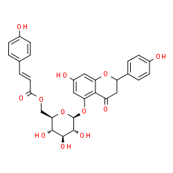 ChemSpider 2D Image | 7-Hydroxy-2-(4-hydroxyphenyl)-4-oxo-3,4-dihydro-2H-chromen-5-yl 6-O-[(2E)-3-(4-hydroxyphenyl)-2-propenoyl]-beta-D-glucopyranoside | C30H28O12