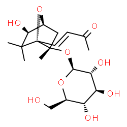 ChemSpider 2D Image | (1S,2S,4S,5R)-5-Hydroxy-2,6,6-trimethyl-1-[(1E)-3-oxo-1-buten-1-yl]-7-oxabicyclo[2.2.1]hept-2-yl beta-D-glucopyranoside | C19H30O9