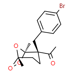 ChemSpider 2D Image | 1-[(1R,2R,5S)-2-(4-Bromobenzyl)-1,5-dimethyl-6,7,8-trioxabicyclo[3.2.1]oct-2-yl]ethanone | C16H19BrO4
