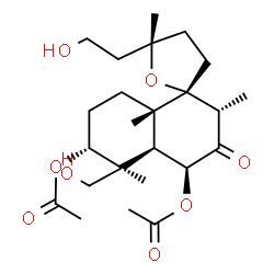 ChemSpider 2D Image | (2R,2'S,4'S,4a'S,5S,5'S,6'R,8a'S)-5-(2-Hydroxyethyl)-5'-(hydroxymethyl)-2',5,5',8a'-tetramethyl-3'-oxodecahydro-2'H,3H-spiro[furan-2,1'-naphthalene]-4',6'-diyl diacetate | C24H38O8